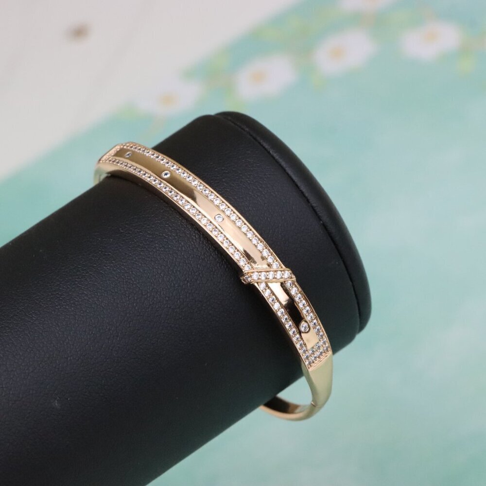 Rose Gold Bangle with Dual Row Crystal Accents, XPBL0581 - Picture 8 of 12